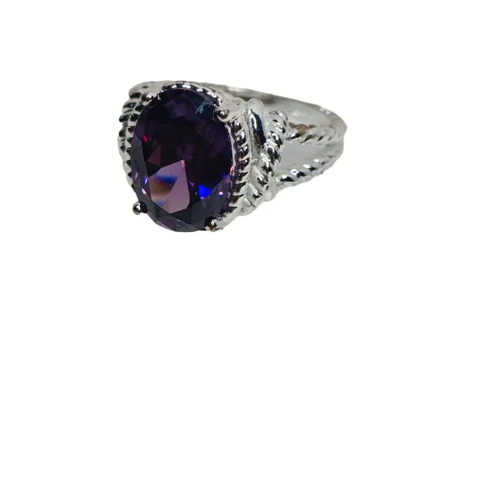 NVC Silver Tone Women's‎ Cocktail Ring with Round Cut Purple Stone Faux Amethyst
